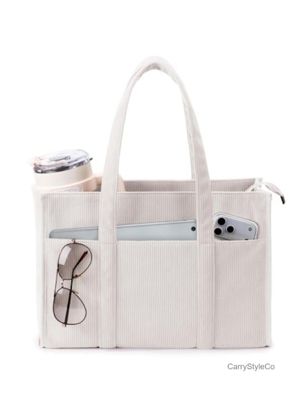 Corduroy Tote Bag Large 40oz Cup Holder Laptop Hobo Everyday